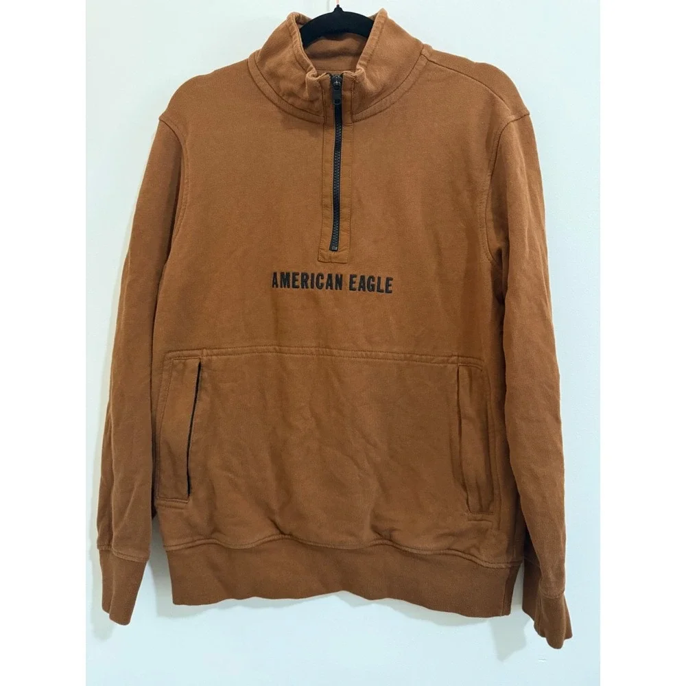Men's American Eagle Quarter Zip pullover Camel Brown Size Small SKU 0149